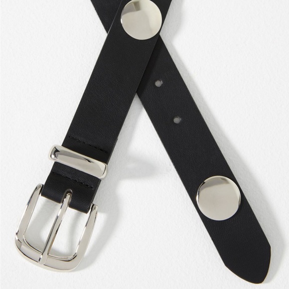 Anthropologie Black Leather Belt with Silver Accents - Picture 2 of 5